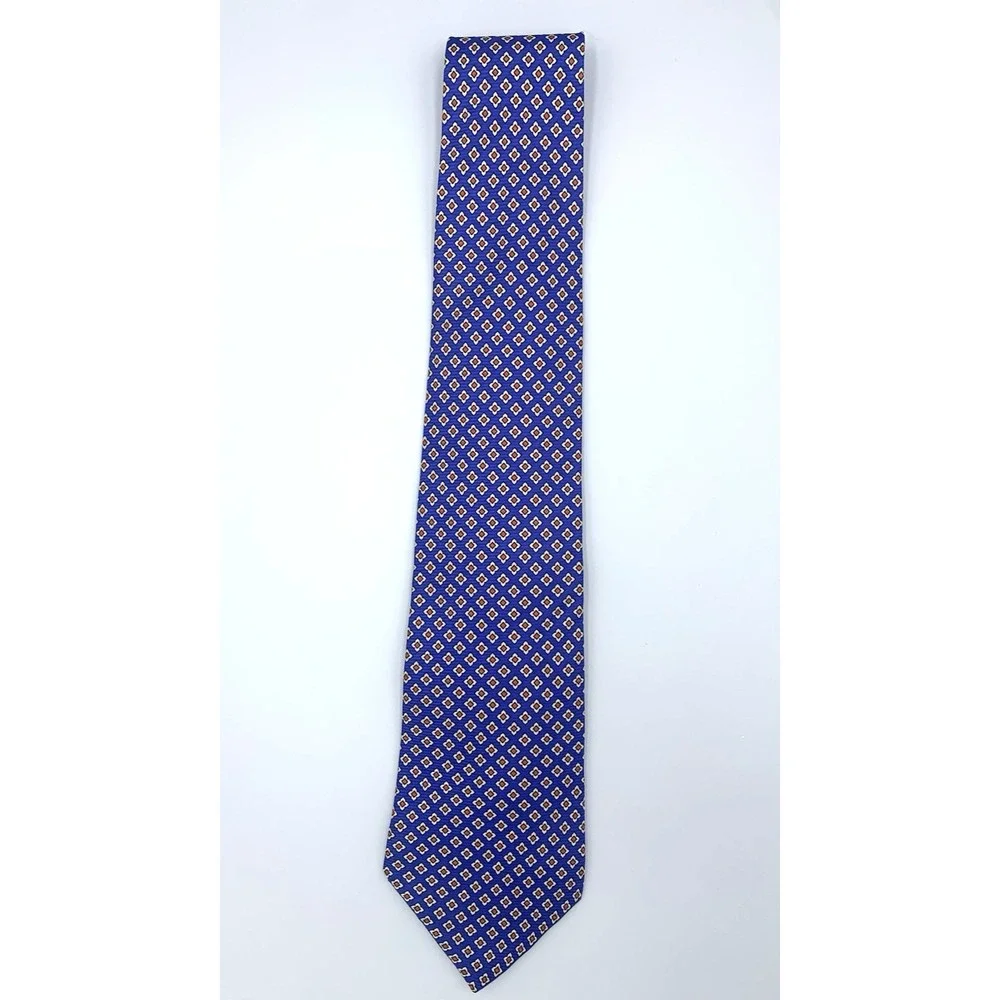 Vintage Lands End Blue Geometric‎ 100% Silk Men's Tie - 59 1/2